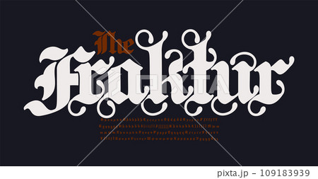 Fraktur Gothic Font. German medieval manuscript alphabet with many alternate fancy letters for historical headlines, monograms, and logos design. Gothic splendid type. Vector illustration. Fraktur Gothic Font. German medieval manuscript alphabet with many alternate fancy letters for historical headlines, monograms, and logos design. Gothic splendid type. Vector illustration. 109183939