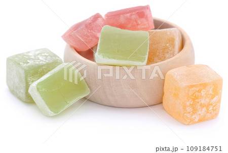 Turkish Delight in a wooden bowl Turkish Delight in a wooden bowl 109184751
