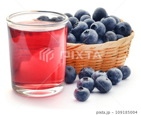 Fresh blueberries with juice in a glass 109185004