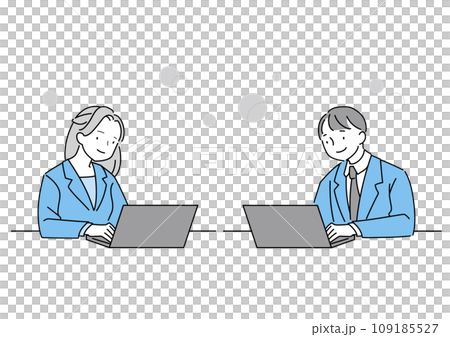 PCで仕事するスーツの男女 109185527