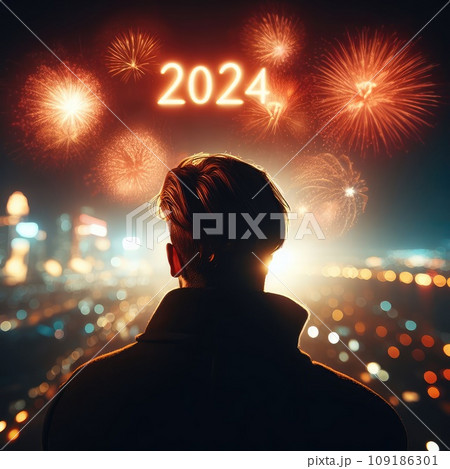 2024 fireworks and people celebrating on background 2024 fireworks and people celebrating on background 109186301