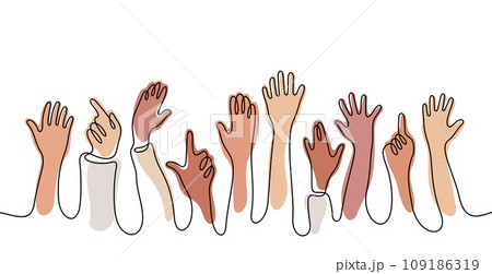 Hands rises up one line vector illustrationのイラスト素材 [109186319] - PIXTA