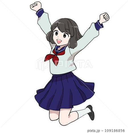 ジャンプするセーラー服姿の女子学生 ジャンプするセーラー服姿の女子学生 109186856