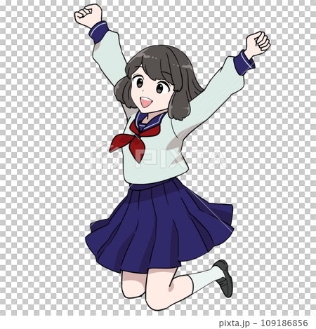 ジャンプするセーラー服姿の女子学生 ジャンプするセーラー服姿の女子学生 109186856