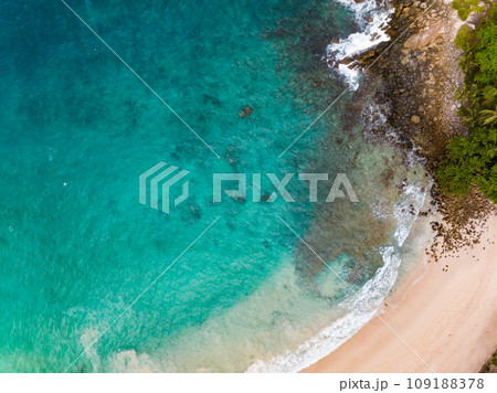 Aerial view seashore with mountains at Phuket Thailand, Beautiful seacoast view at open sea in summer season 109188378