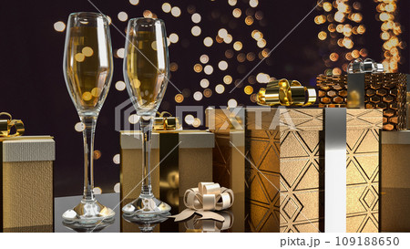The Gift box and  champaign for celebrate concept 3d rendering. 109188650