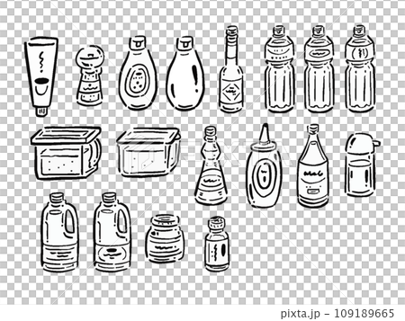 各種調味料插圖集，線條畫，單色 109189665