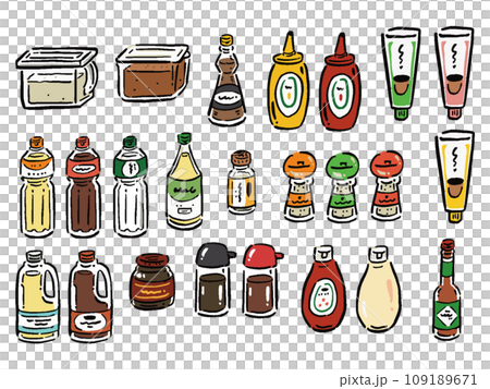 いろいろな調味料のイラストセット 手描き風イラスト いろいろな調味料のイラストセット 手描き風イラスト 109189671