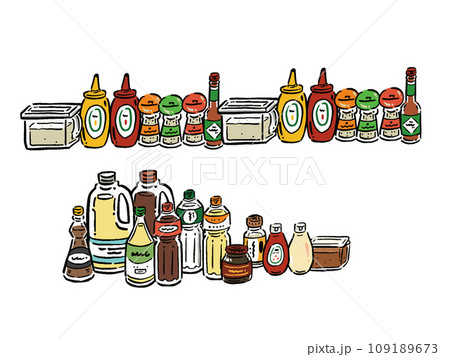 いろいろな調味料のイラストセット 手描き風ラインイラスト いろいろな調味料のイラストセット 手描き風ラインイラスト 109189673