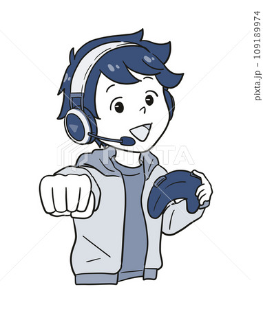 ゲーム実況する男の子(1トーン) ゲーム実況する男の子(1トーン) 109189974