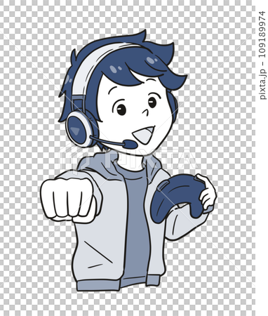 ゲーム実況する男の子(1トーン) ゲーム実況する男の子(1トーン) 109189974