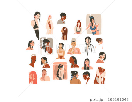 Hand drawn vector abstract graphic contemporary modern art,aesthetic fashion illustration with boho,beautiful modern female,simple trendy style.Woman design concept art.Fashion model print and poster. 109191042