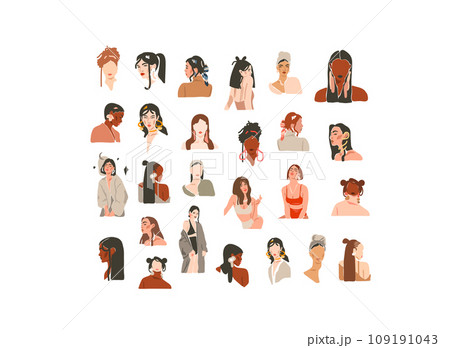 Hand drawn vector abstract graphic contemporary modern art,aesthetic fashion illustration with boho,beautiful modern female,simple trendy style.Woman design concept art.Fashion model print and poster. 109191043