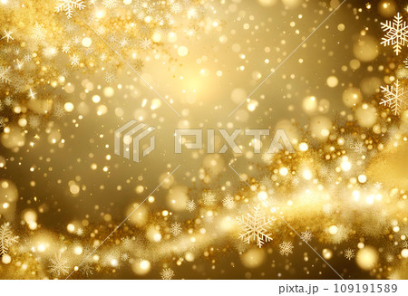 雪の結晶の金色の輝くクリスマスの背景　AI生成 109191589