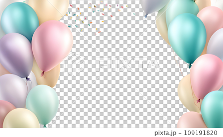 Background material with many bright and colorful pastel heart-shaped balloon decorations Background transparent AI generated Background material with many bright and colorful pastel heart-shaped balloon decorations Background transparent AI generated 109191820