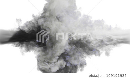 Puffs of white and grey smoke collide against a white background. 3d illustration.  109191925