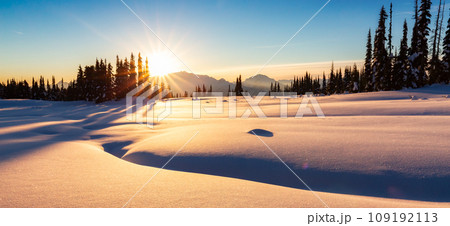 Winter Landscape in Canadian Mountain Landscape. Colorful Sunset. 109192113