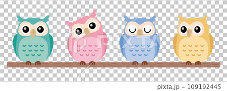 かわいいカラフルふくろうイラスト 109192445