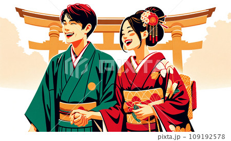 お正月 初詣 カップル 着物 伝統 お正月 初詣 カップル 着物 伝統 109192578