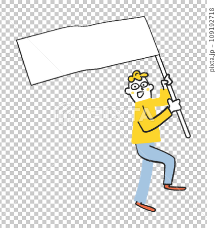 Young man walking with a big flag fluttering Illustration material Young man walking with a big flag fluttering Illustration material 109192718