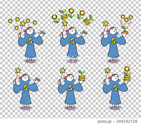 Wizard who increases money with magical power set illustration material 109192726