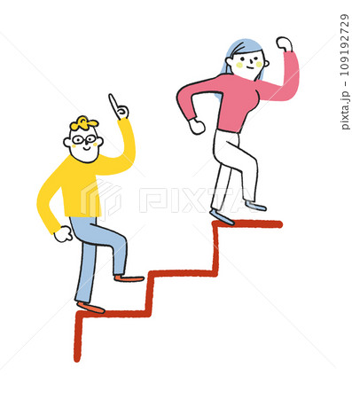 階段を勢いよく上る若い人たち　イラスト素材 109192729