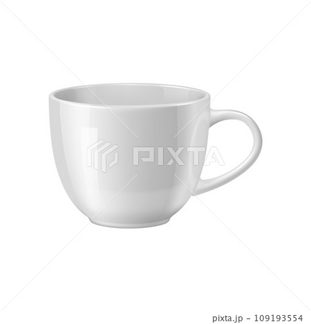 Ceramic coffee mug and tea cup, realistic tableware mockup, featuring white glossy finish, ergonomic handle, and customizable options. Isolated 3d vector crockery for showcasing branding and identity Ceramic coffee mug and tea cup, realistic tableware mockup, featuring white glossy finish, ergonomic handle, and customizable options. Isolated 3d vector crockery for showcasing branding and identity 109193554