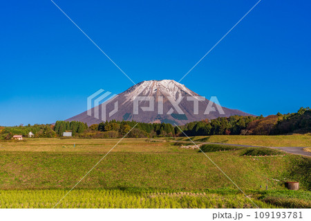 （鳥取県）快晴の桝水高原・棚田・雪化粧した大山 109193781
