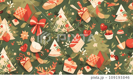 クリスマス関連の連続絵柄の背景図案