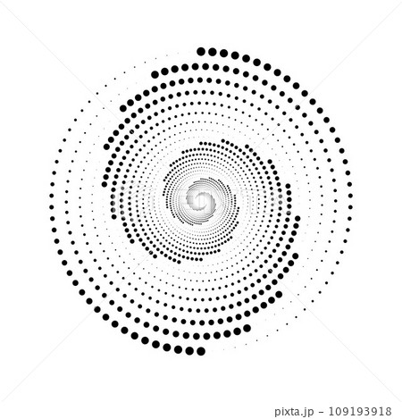 Dotted spiral lines element. Radial spinning halftone texture. Circle swirl dots shape. Abstract geometric background for poster, banner, logo, icon, collage, tattoo, tag. Vector illustration Dotted spiral lines element. Radial spinning halftone texture. Circle swirl dots shape. Abstract geometric background for poster, banner, logo, icon, collage, tattoo, tag. Vector illustration 109193918
