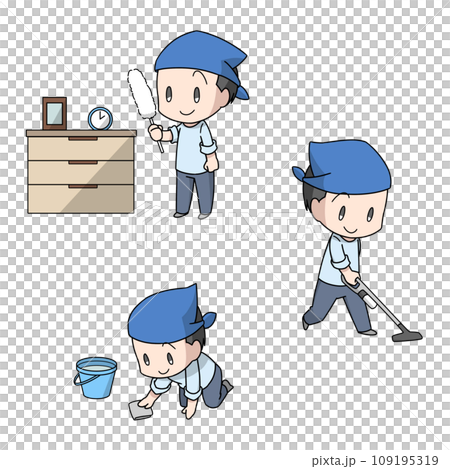 3 patterns of illustrations of men cleaning the room 109195319