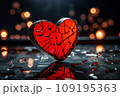 Broken heart on a dark background with bokeh lights. Selective Focus 109195363
