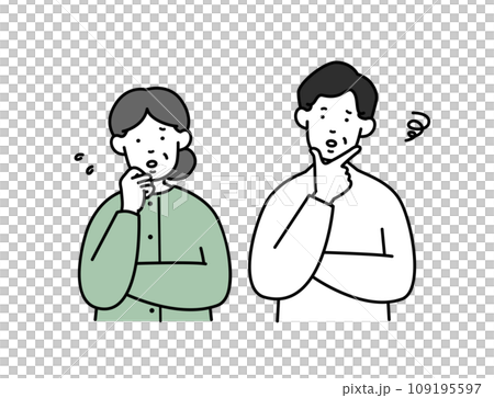 焦っているシニア世代の男性と女性　夫婦のイラスト素材 109195597