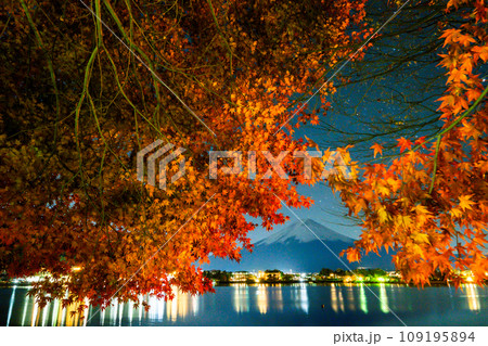 夜の富士山と紅葉 夜の富士山と紅葉 109195894