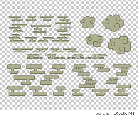 【主線あり】いろいろなエ霞、雲の和風素材セット 109196741