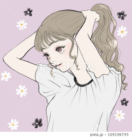 髪を上に束ねる女性 髪を上に束ねる女性 109196745