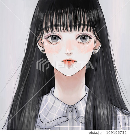 黒髪の頬を赤らめる女性 109196752