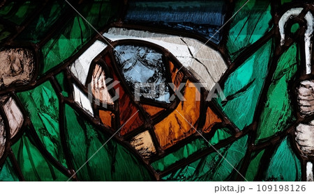God, the Creator of all life, detail of stained glass window by Sieger Koder in church of Saint John in Piflas, Germany 109198126
