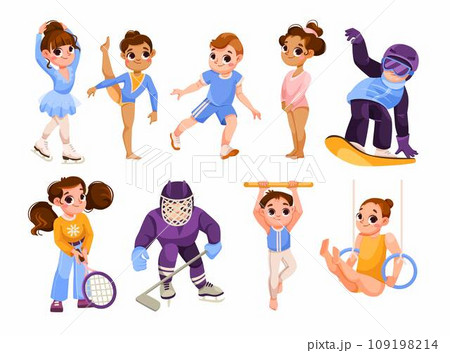Children Do Sport and Physical Body Training Vector Set 109198214