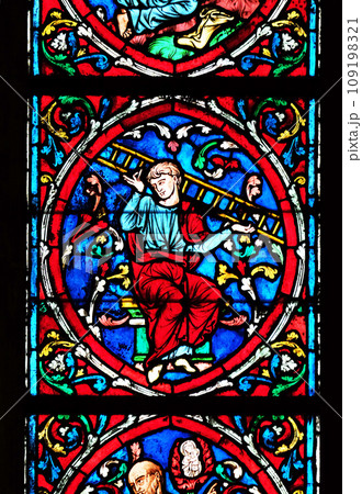 Jacob, stained glass window in the Notre Dame Cathedral, UNESCO World Heritage Site in Paris, France Jacob, stained glass window in the Notre Dame Cathedral, UNESCO World Heritage Site in Paris, France 109198321