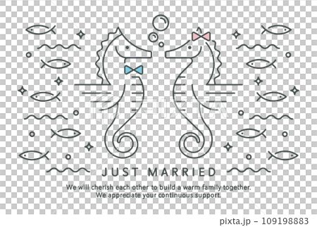 New Year's card for the 2024 Year of the Dragon marriage report depicting a seahorse in a minimal design style New Year's card for the 2024 Year of the Dragon marriage report depicting a seahorse in a minimal design style 109198883