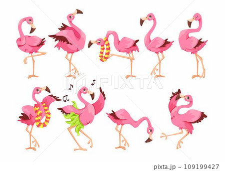 Pink Flamingo Character with Long Neck and Legs Vector Set Pink Flamingo Character with Long Neck and Legs Vector Set 109199427