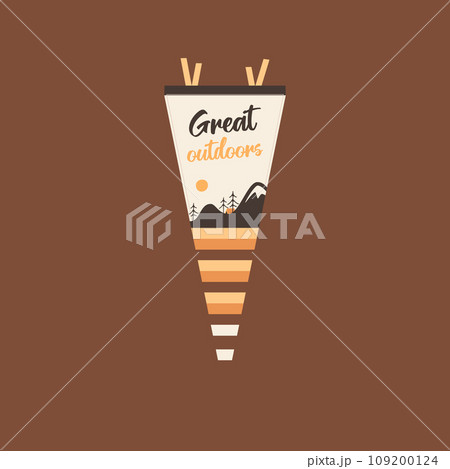 Adventure pennant. Camping Pennant flag design. Vintage outdoor sublimation with great outdoors scene. Stock vector graphics Adventure pennant. Camping Pennant flag design. Vintage outdoor sublimation with great outdoors scene. Stock vector graphics 109200124