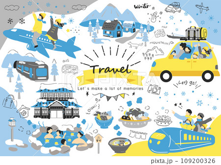 乗り物で冬の旅行を楽しむ人達 乗り物で冬の旅行を楽しむ人達 109200326