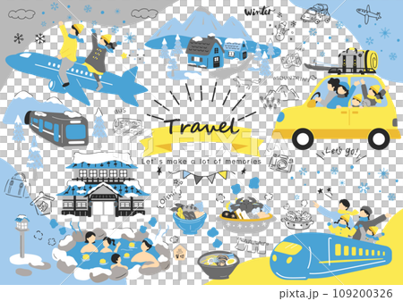 乗り物で冬の旅行を楽しむ人達 乗り物で冬の旅行を楽しむ人達 109200326