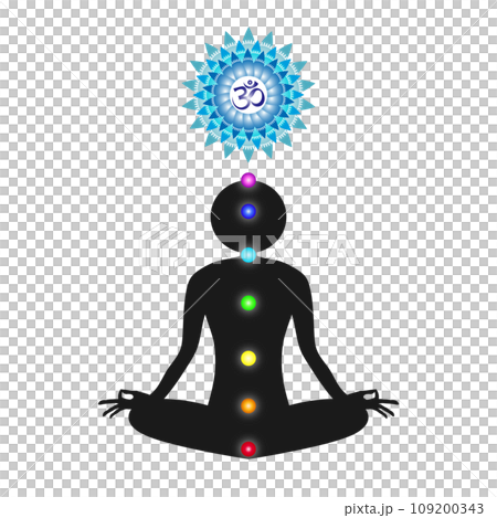 ヨガのチャクラとオームマークと曼荼羅模様 109200343