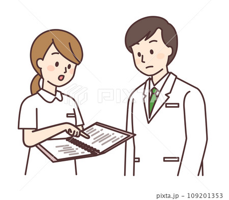 医師に指示の確認をする看護師 医師に指示の確認をする看護師 109201353