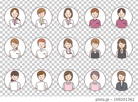 医療機関で働く人々のアイコンセット 医療機関で働く人々のアイコンセット 109201362