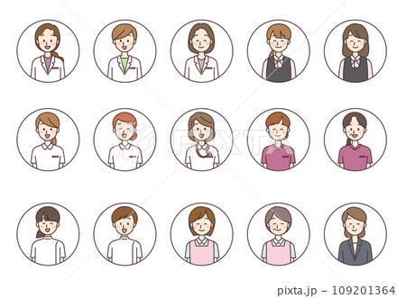 医療機関で働く人々の笑顔のアイコンセット 109201364