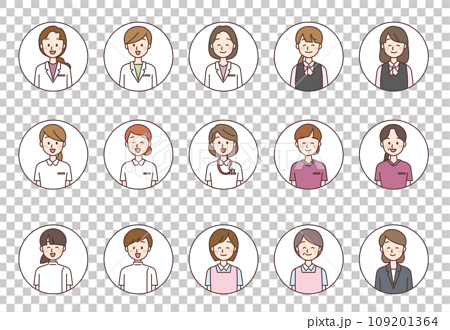 医療機関で働く人々の笑顔のアイコンセット 109201364